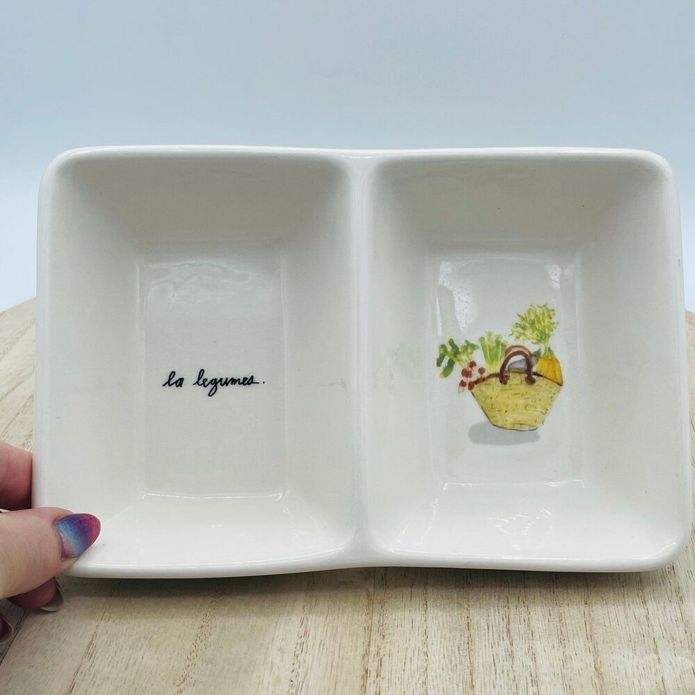 Rae Dunn Divided Dish Artisan Collection Ceramic Bowls La Legumes & Vegetables